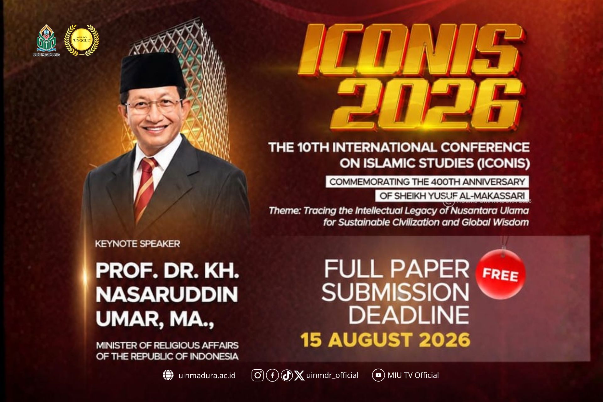 Dari Warisan Ulama Menuju Peradaban Berkelanjutan, ICONIS¹⁰ 2026 UIN Madura Himpun 262 Naskah