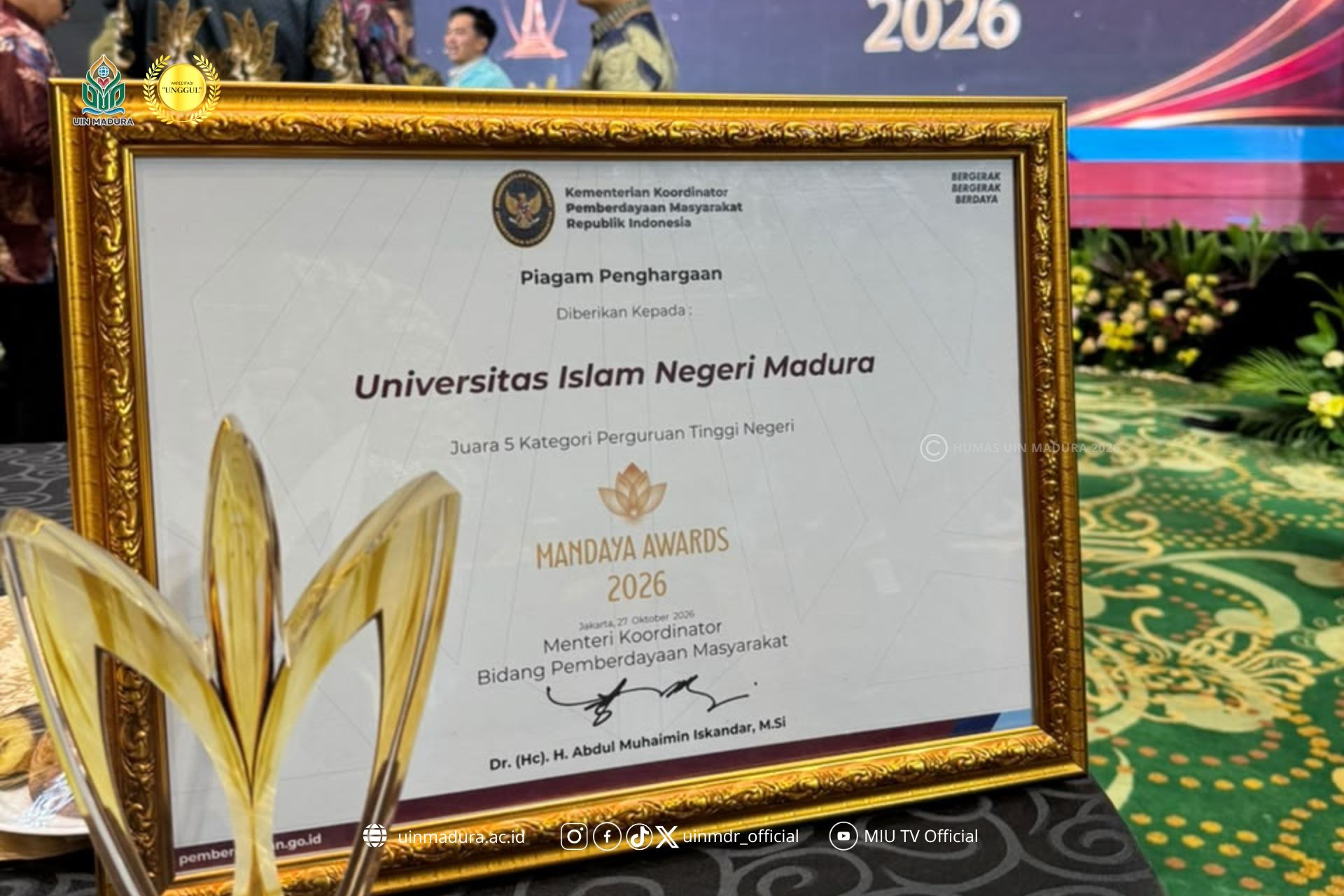 Satu-satunya PTKIN, UIN Madura Raih Mandaya Awards 2026 melalui Inovasi Pemberdayaan Desa